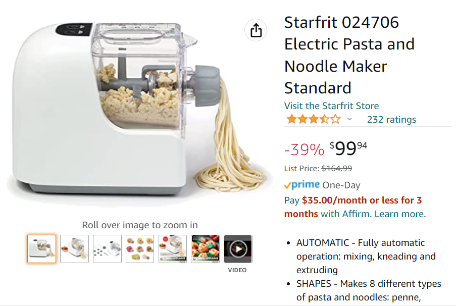 Amazon.ca Starfrit Electric Pasta and Noodle Maker 99.94 (Was 164.9 Venagredos