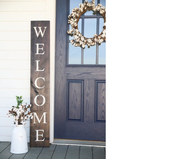 WELCOME SIGN, welcome sign for front door, rustic welcome sign, outdoor welcome sign, vertical welcome sign, wood welcome sign by NativeRange