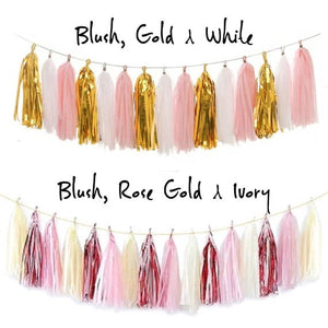 Blush Rose Gold Tassel Garland DIY Tassel Banner Tissue Tassels Baby Shower Bridal Shower Decor Bachelorette Party Wedding Decorations by MyTeachersCupboard