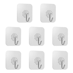WASAB Adhesive Wall Hooks 33 lb/15Kg(Max) Eco-Friendly Waterproof Oilproof Washable Reusable for Kitchen,Bathroom,Bedroom Transparent Wall Hook Set of 10-20- 30 Pieces (8pcs)