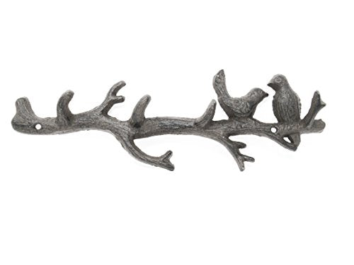 Cast Iron Birds On a Branch Hanger with 4 Wall Hooks - w/Screws & Anchors, Shabby Chic, Holds Coats, Bags, Hats, Towels, Scarf’s I 12.5x2x4.5 - by Ashes to Beauty