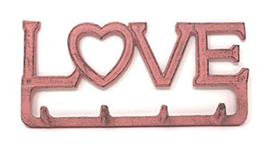 BG Home Collections Key Holder. Wall Mount Key Hook. Rustic Western Cast Iron Hanger - With Screws and Anchors. Measures: 11" x 6" (LOVE, Pinkwashed Cast Iron)