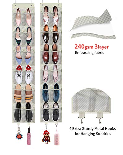 Onlyeasy Crystal Clear Over The Door Hanging Shoe Organizer 12 Large Pockets 2 Pack, 61.4 x 11 inch, Beige, MX3M12TP2