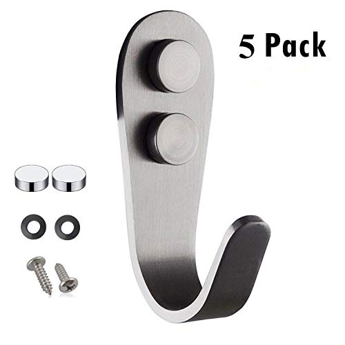 5 Pack- Stainless Steel Coat and Hat Single Hook Heavy Duty Wall Mount
