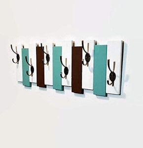 Sydney Vertical Planked Wall Mounted Coat, Clothing or Towel Rack, 6 Heavy Duty Double Hooks, Available in 20 colors : Shown in Bright White, Sea Blue & Lab Brown