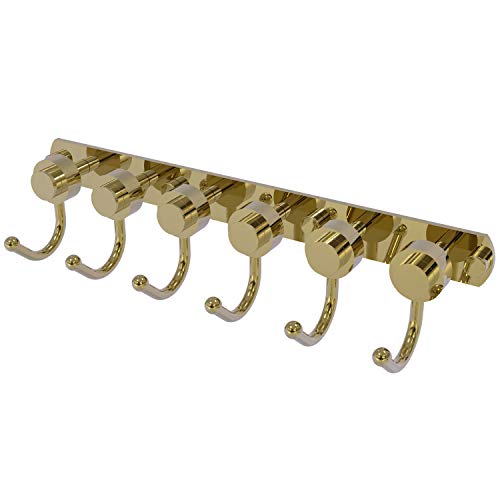 Allied Brass 920-6 Mercury Collection 6 Position Tie and Belt Rack with Smooth Accent Decorative Hook, Unlacquered Brass