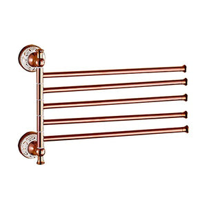 Ping Bu Qing Yun Towel Rack - Copper, Rose Gold, Multi-Rod Design, 180° Activity, Versatile Wall-Mounted Bathroom Perforated Towel Rack, Suitable for Bathroom, Home Towel Rack