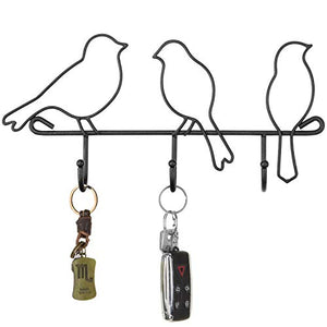 MyGift 3-Hook Wall-Mounted Black Metal Bird Key Holder