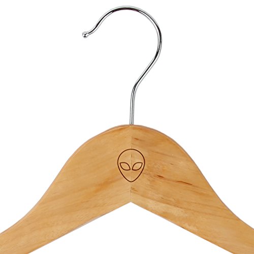Alien Maple Clothes Hangers - Wooden Suit Hanger - Laser Engraved Design - Wooden Hangers for Dresses, Wedding Gowns, Suits, and Other Special Garments