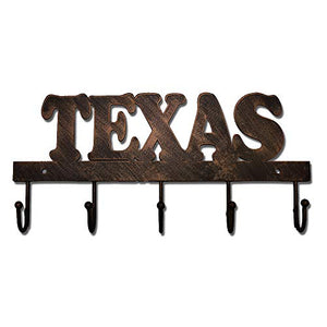 Texas Metal Key Holder Hooks Clothes Hanger Western Vintage Home Letters (Bronze)