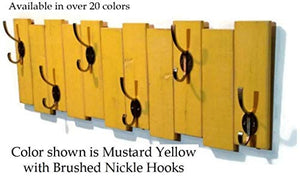 Sydney Vertical Planked Wall Mounted Coat, Clothing or Towel Rack, 6 Heavy Duty Double Hooks, Available in 20 colors: Shown in Mustard Yellow