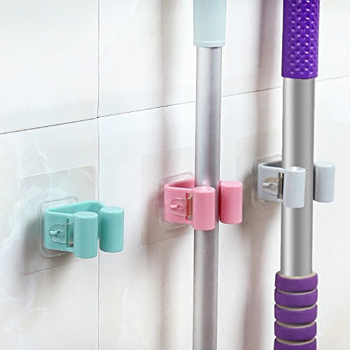 Bigmai Mop and Broom Holder Gripper Hook Self Adhesive Wall Mounted Organizer For Bathroom Kitchen
