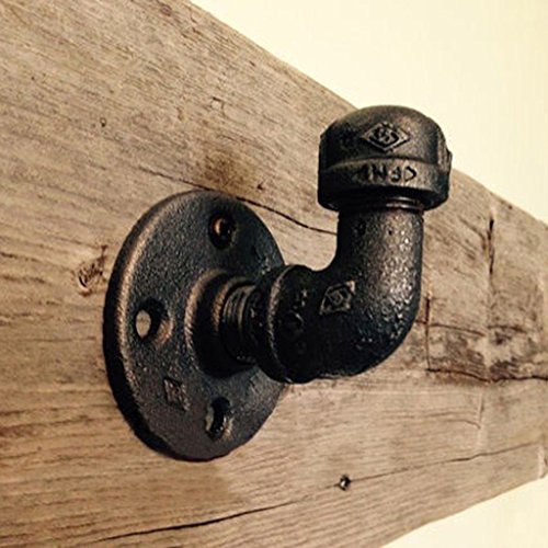 ZHEN GUO Industrial Pipe Single Coat Hook Decor Wall Mounted, Heavy Duty Cat Rack, Rustic Iron DIY Style Towel Hanger, Industrial Steel Black Wall Holder For Entryway Bathroom