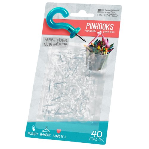 Pinhooks Value 40-Pack Klear Kindness Push Pin Wall Hooks, Transparent