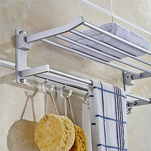 Alumimum Folded Silver Bath Towel Shelf Washcloth Rack Holder With 5 Hooks