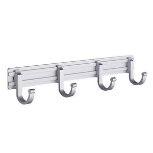 MyLifeUNIT Bathroom Wall Mount Aluminum Coat Rail, Hook Rack with 4 Flared Adjustable Tri-Hooks