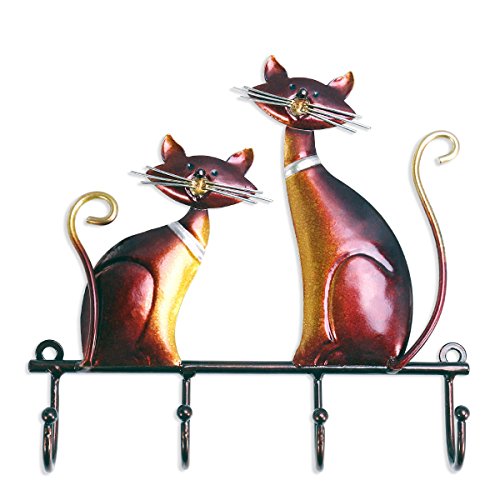 Tooarts Wall Mounted Key Holder Iron Cat Wall Hanger Hook Decor 4 Hooks for Coats Bags Wall Mount Clothes Holder Decorative Gift