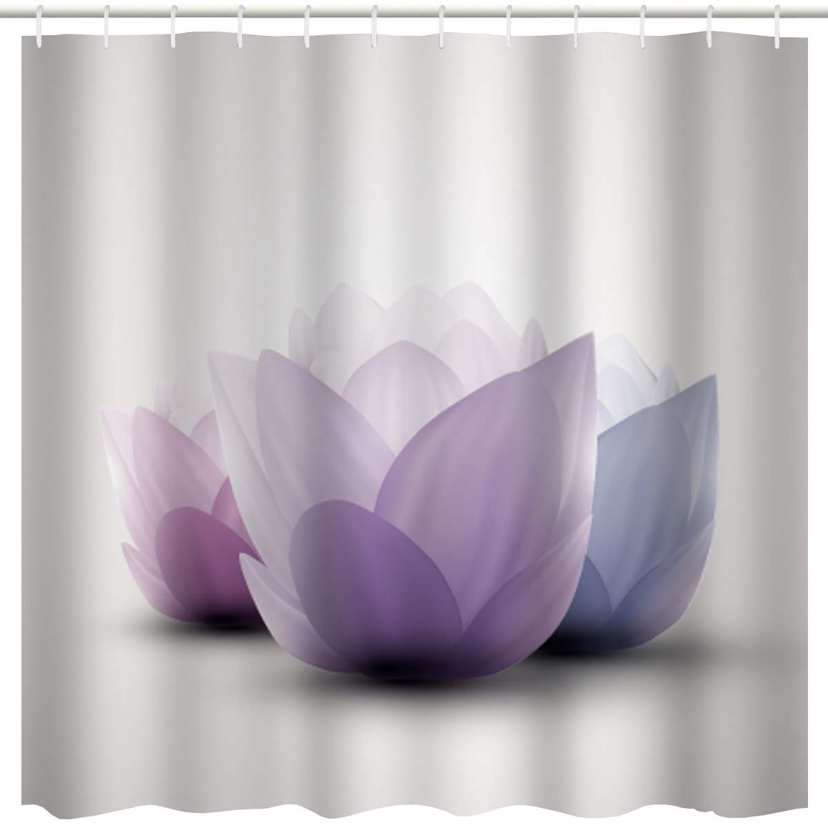 BROSHAN Omber Shower Curtain Flower Design, Modern Lotus Blossom Purple and White Abstract Art Print, Yoga Fabric Waterproof Bathroom Decor Set with Hooks, 72 Inches Long