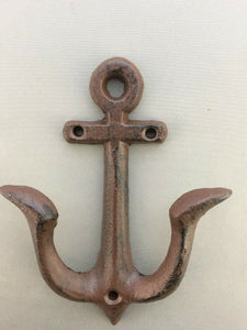 5 Pcs Anchor Style Rustic Cast Iron Wall Coat Hooks Hat Hook Hall Tree Brown.