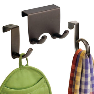 mDesign Over the Cabinet Kitchen Dish Towel Storage Hooks - Pack of 3, Assorted, Bronze