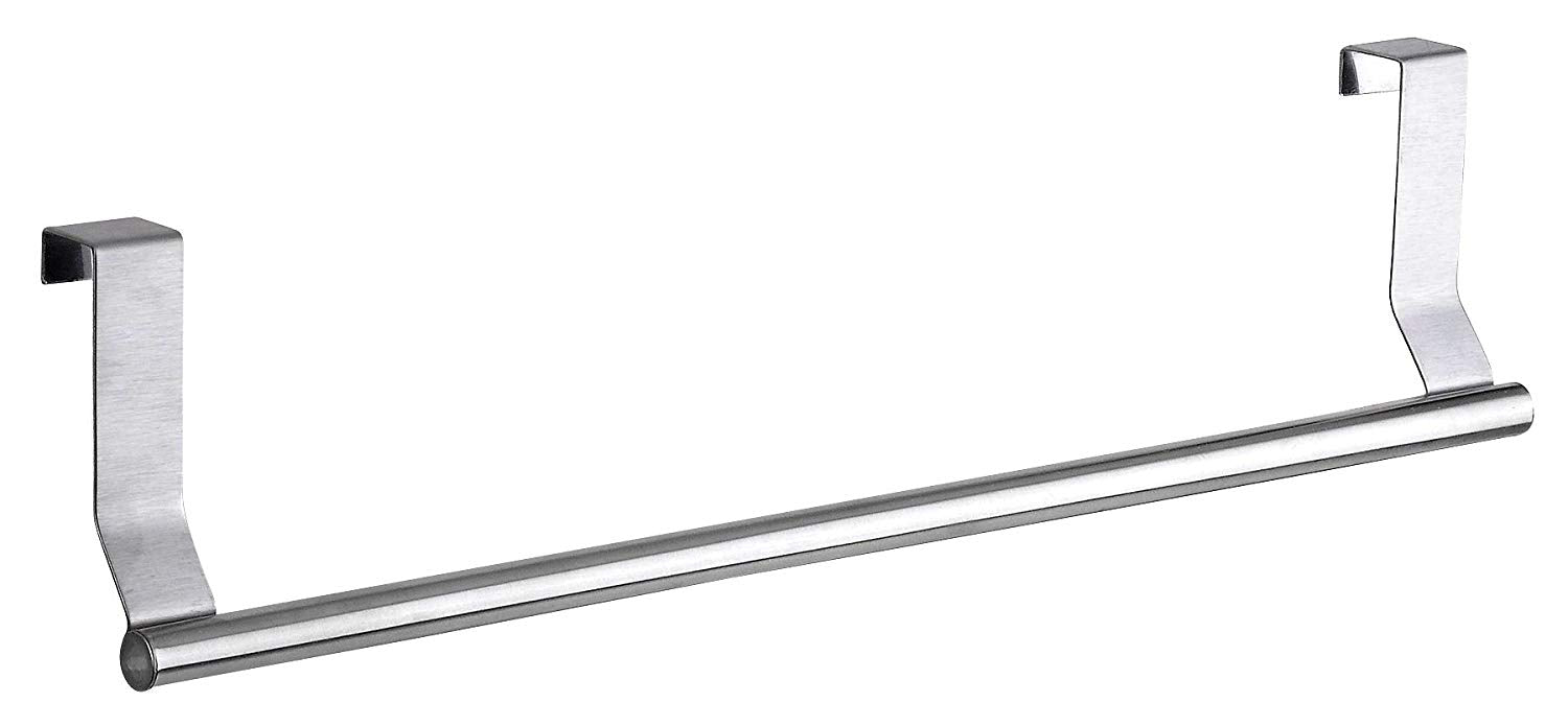 Over Cabinet Towel Bar 14" - Stainless steel towel bar won't rust, foam protects bathroom and kitchen cabinets from scratches, easily fits over all standard 3/4" cabinets, No installation is required.