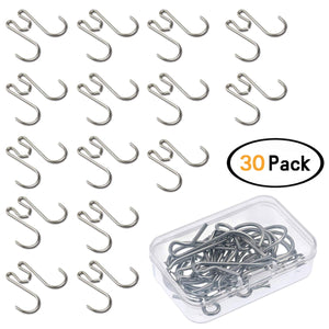 30 Pieces Polished Metal Clip Small S Shaped Hanging Hooks with Storage Box for Bathroom Bedroom Office, Holds up to 10 lbs (Sliver)