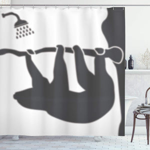 Ambesonne Art Decor Collection, Sloth Showering Shadow Fun Animal Picture Print, Polyester Fabric Bathroom Shower Curtain Set with Hooks, Gray/White