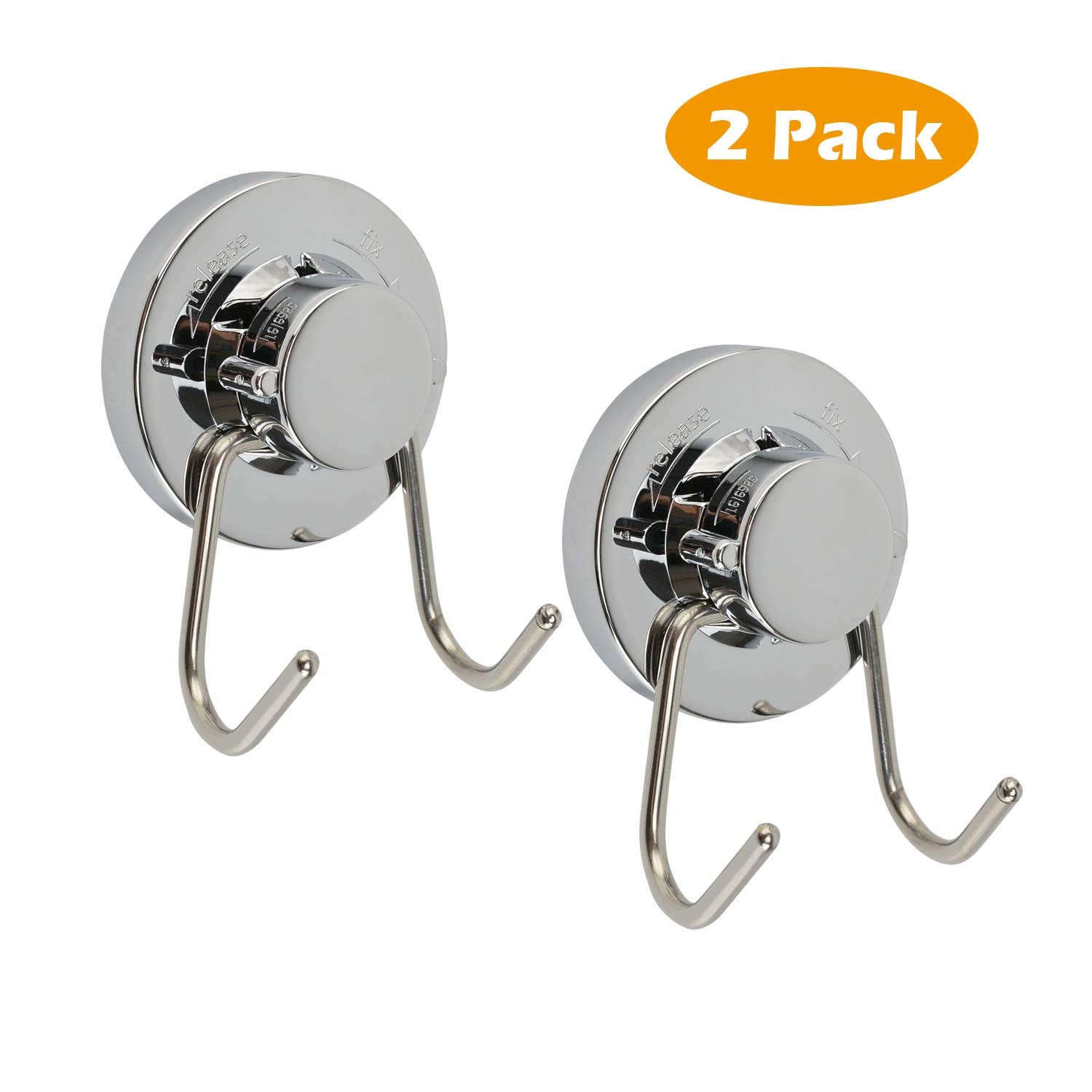 Neady 2 Pack Double Suction Cup Hooks Shower Hooks Bathroom and Kitchen Stainless Steel Hooks Hanger for Bath Robe, Towels, Coat, Loofah (Stainless Steel Suction Cup Hooks)