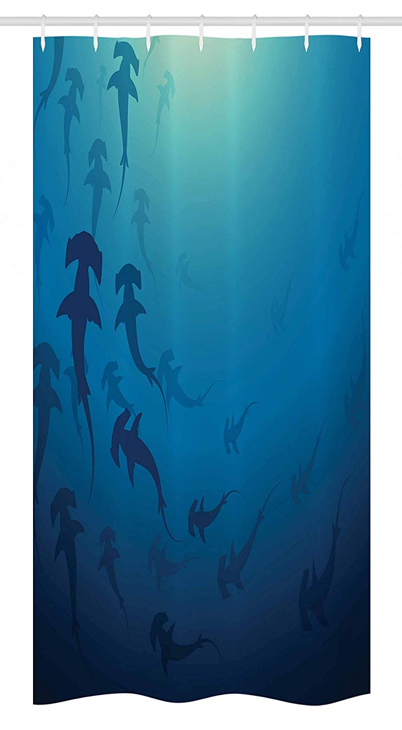 Ambesonne Sea Animals Stall Shower Curtain, Hammerhead Shark School Scan Ocean Dangerous Predator Wild Nature Illustration, Fabric Bathroom Decor Set with Hooks, 36" X 72", White Blue