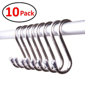 S Hook - DefenderX Premium Round S Stainless Steel Hanging Hooks Hangers For for Plants, Gardening Tools, black Enamel Coated Metal, Holds up to 40 Lbs(Silver,10 Pcs) , Medium Size