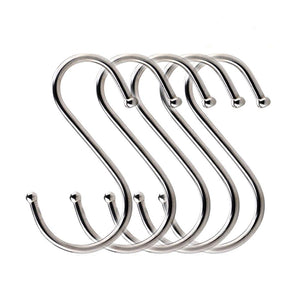 [10 Pack] Ably Size medium S hooks heavy-duty stainless steel S shaped hanging hooks, for hanging metal kitchen pot pan hanger storage rack closet S type hooks multiple uses.