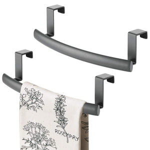 mDesign Modern Metal Kitchen Storage Over Cabinet Curved Towel Bar - Hang on Inside or Outside of Doors, Organize and Hang Hand, Dish, and Tea Towels - 9.7" Wide, 2 Pack - Graphite Gray