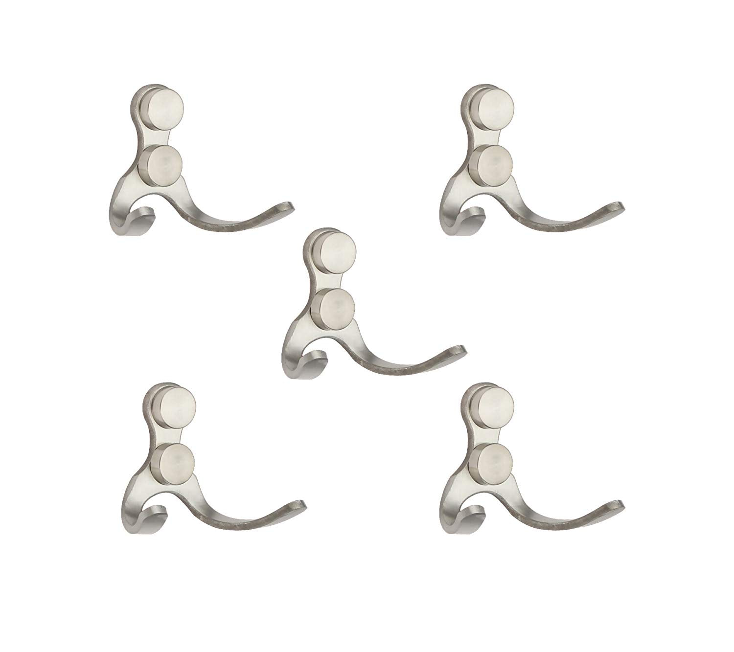 NELXULAS Double Prong Robe Hook,Screw-In Hooks,Utility Hooks, For Home and Hotel Bedroom,Living room, Bath room and Shower room (1-4/5", 5 PCS)