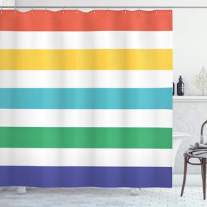 Ambesonne Striped Shower Curtain, Rainbow Colored and White Fun Horizontal Lines Kids Room Red Yellow Blue Green Art, Cloth Fabric Bathroom Decor Set with Hooks, 84" Extra Long, Rainbow Colors