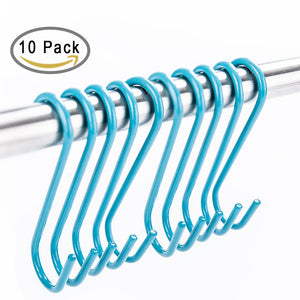 10 Pack S Shape Black Finish Steel Hanging Hooks for Kitchenware , Pots , Utensils , Plants , Towels , Gardening Tools , Clothes (blue)
