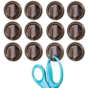 mDesign Modern Small Plastic Single Wall Hook - Mini Storage Organizer for Bathroom, Kitchen, Office, Closet, Laundry, Utility Room, Garage - Self Adhesive Tape Backing - 1" Round - 12 Pack - Brown