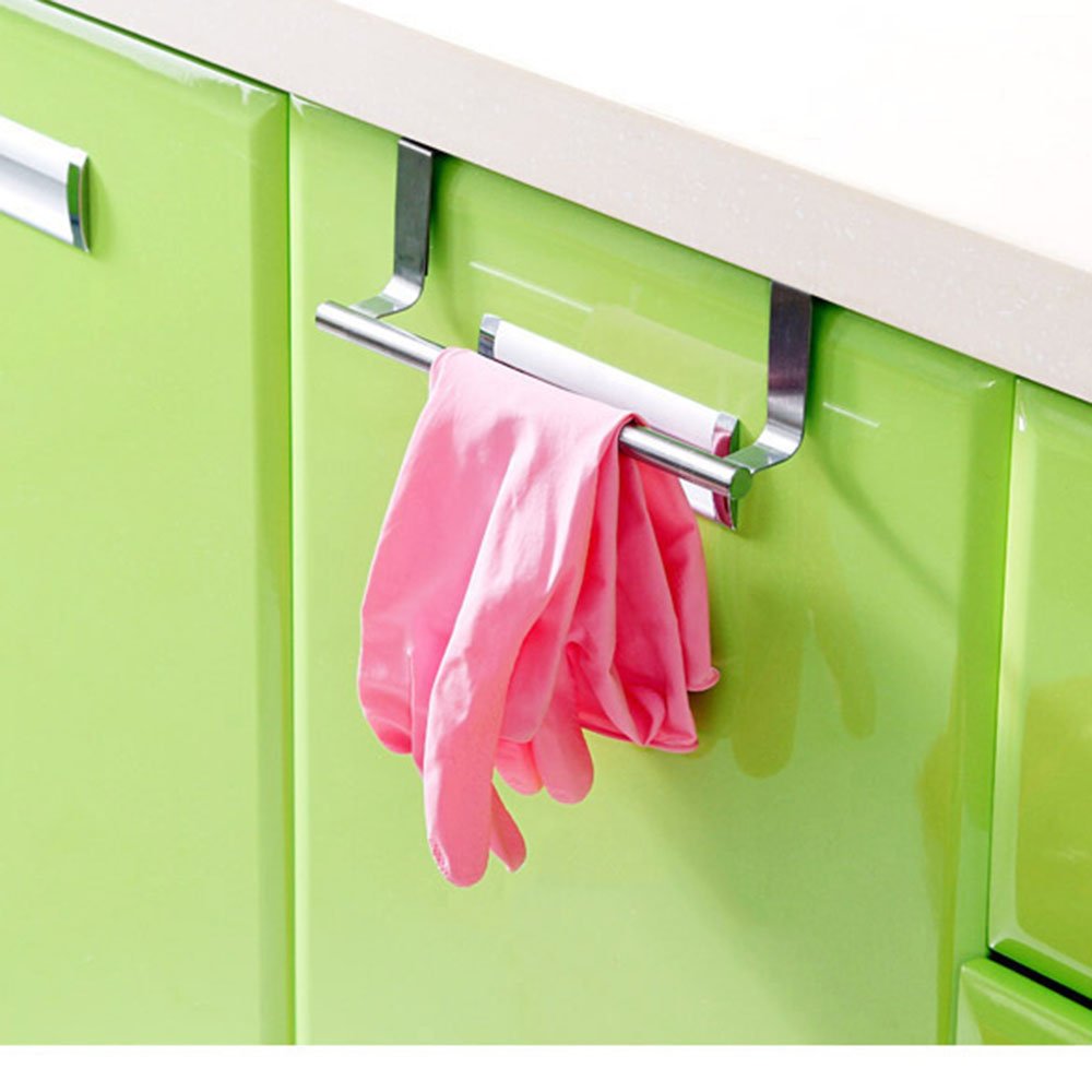 New Storage Holders Accessories Stainless Steel Towel Bar Holder Hook Over the Kitchen Cabinet Cupboard Door Hanging Rack
