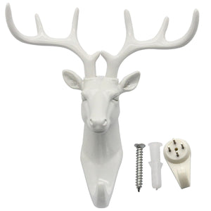 bouti1583 Single Deer Head Antlers Wall Hanger Coat Hat Hook Animal Shaped Decorative Gift White