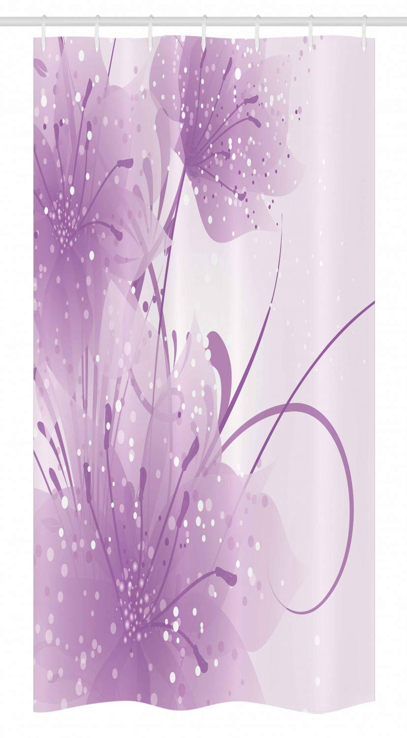 Ambesonne Purple Stall Shower Curtain, Abstract Art Style Vector Illustration of Flower Background with Butterfly, Fabric Bathroom Decor Set with Hooks, 36 W x 72 L Inches, Violet and White