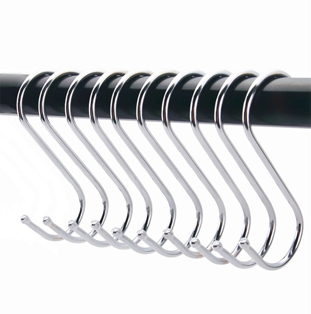 10 Pack Stainless Steel S-Shaped Hooks - 2.64" Utility Heavy Duty Polished Metal Hanging Hooks Pots Pans Hanger Hooks for Kitchen Work Shop Bathroom Bedroom Garden