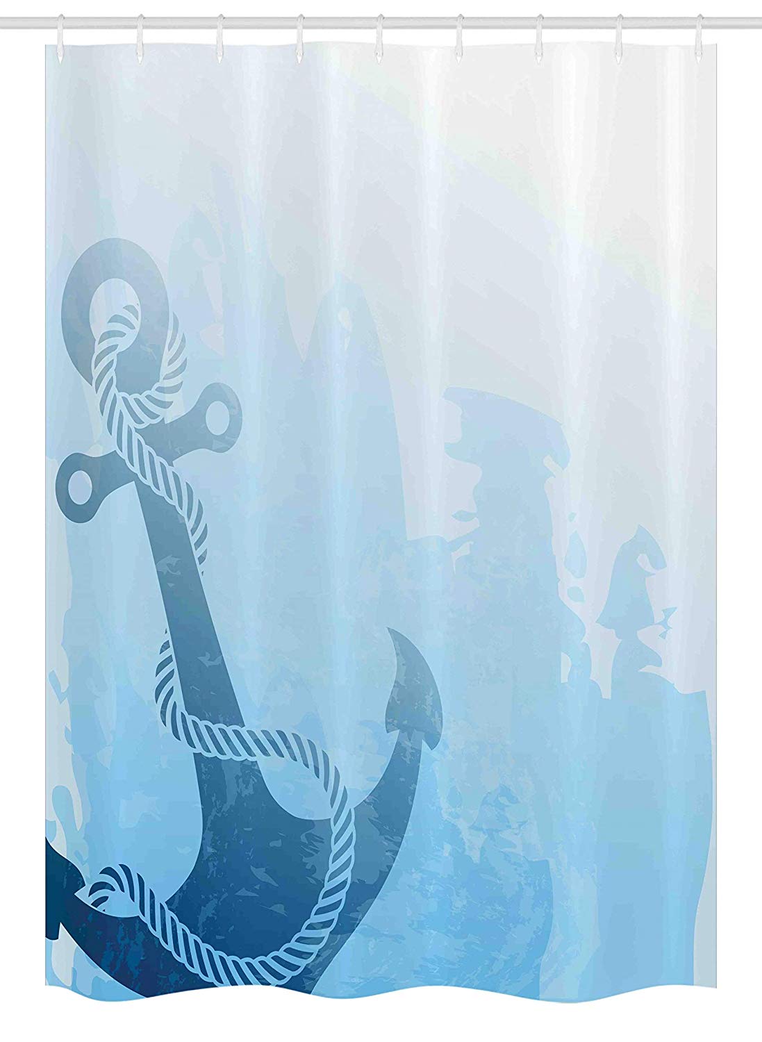 Ambesonne Nautical Stall Shower Curtain, Monochrome Anchor Illustration Deep Down in The Sea Bottom Be Strong and Stable, Fabric Bathroom Decor Set with Hooks, 54" X 78", Light Blue