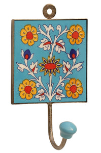 SouvNear Handmade 6'' Square Ceramic Iron Wall-Hook with Flower Design - An Artistic Way to Hang Clothes / Umbrellas / Bags / Hats / Belts / Wall DÃ©cor Accessories