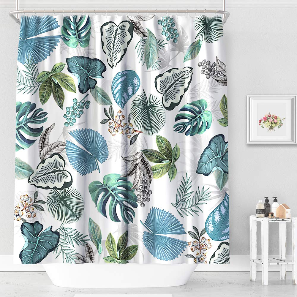 MACOFE Shower Curtain Fabric Shower Curtain Leaf Shower Curtain Polyester Fabric, Waterproof, Machine Washable,Hooks Included,Bathroom Decor Original Design Hand Drawing,71x71in
