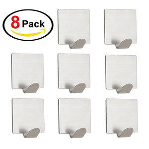 3M Self Adhesive Hooks, Super Heavy Duty and Durable Wall Hooks Stainless Steel Waterproof Hanger - Sticky Hooks for Keys Bags Robe Coat Towel - Home Kitchen Bath Room, Living Room, Office (Pack of 8)