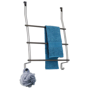 mDesign Over Door Towel Rack with Three Tiers and Hooks - Bronze