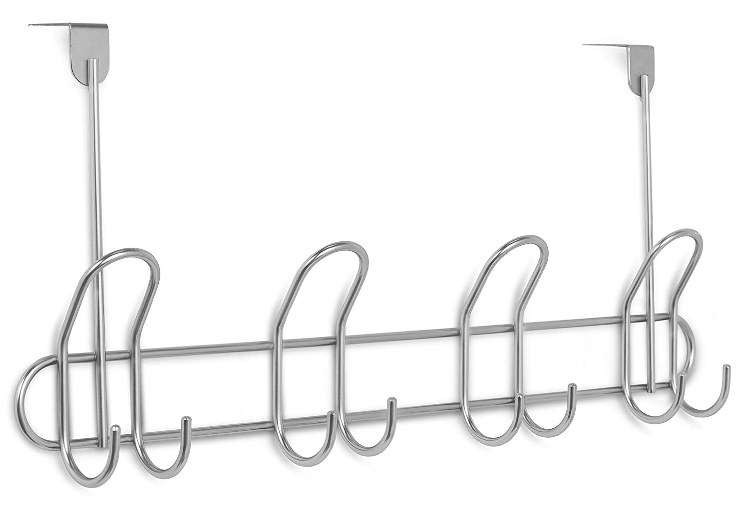 Internet's Best Over the Door Double Wire Hook Rack | 4 Hooks | Stainless Steel Coat and Hat Rack Hanger | Bathroom Towel Rail | Outdoor or Indoor