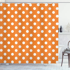 Ambesonne Polka Dots Home Decor Collection, Classic Old-Fashioned Polka Dots Continuous in Spacing and Shape 20's Design, Polyester Fabric Bathroom Shower Curtain Set with Hooks, Orange White