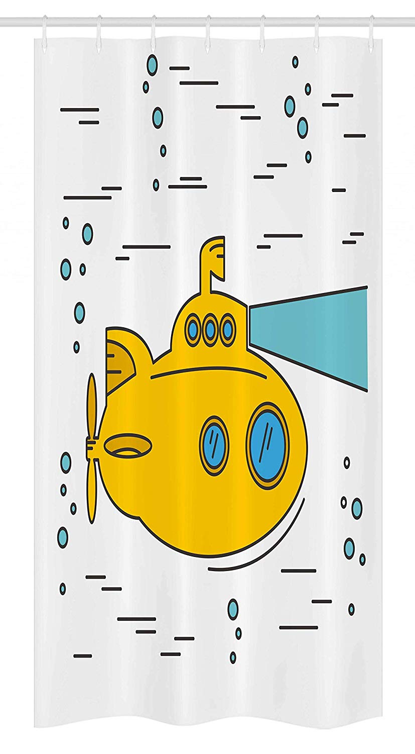 Ambesonne Yellow Submarine Stall Shower Curtain, Ocean Nautical Adventure Underwater Bubbles Porthole Cartoon Kids, Fabric Bathroom Decor Set with Hooks, 36" X 72", White Yellow