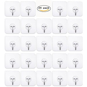 Adhesive Hooks Heavy Duty Hooks - 24 Packs Hooks Utility Hooks Heavy Duty Wall Hooks Waterproof Reusable Seamless Sticky Hook for Bathroom Kitchen Wall Door Ceiling and More