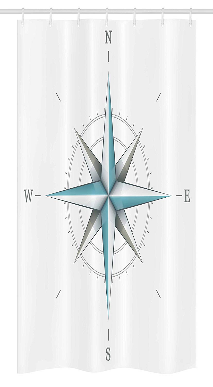 Ambesonne Compass Stall Shower Curtain, Antique Wind Rose Diagram for Cardinal Directions Axis of Earth Illustration, Fabric Bathroom Decor Set with Hooks, 36" X 72", Teal Dimgray